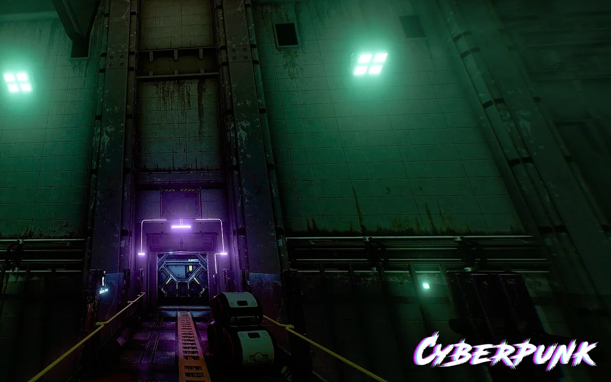 Cyberpunk cooperative VR escape-room scene 2