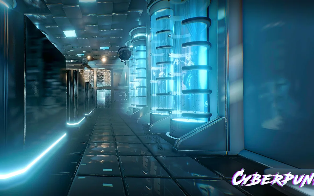 Cyberpunk cooperative VR escape-room scene 5