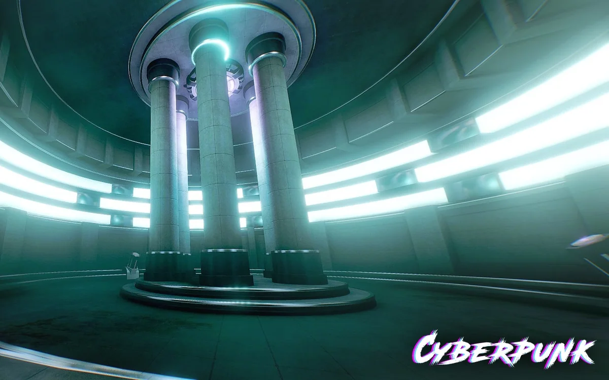 Cyberpunk cooperative VR escape-room scene 9
