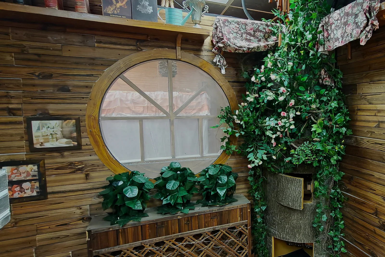 Detailed woodland cottage set inside Red Riding Hood escape room