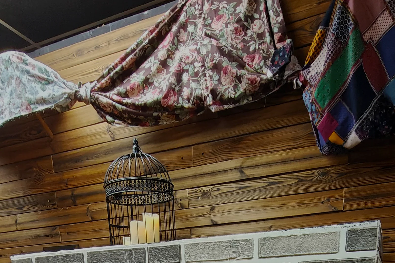 A storybook fireplace inside the Red Riding Hood escape room